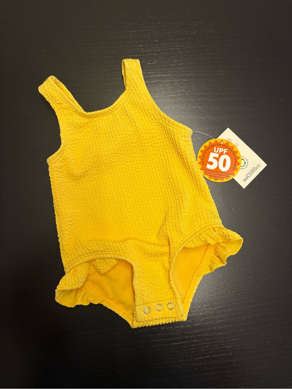 ⭐️2/$8.00⭐️ Bright Yellow 3-6m Baby Girl Textured Swimsuit